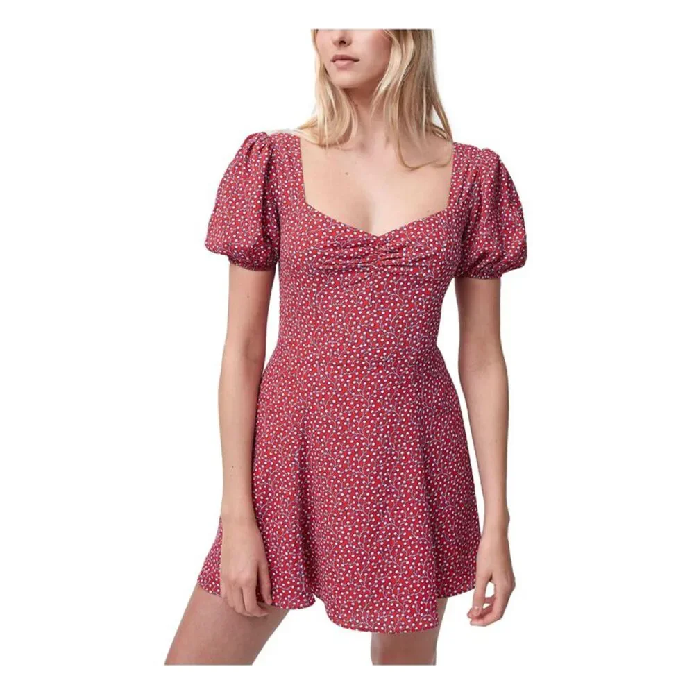 FRENCH CONNECTION Womens Red Pouf Sleeve Mini Party Fit + Flare Dress 0 - Picture 1 of 4